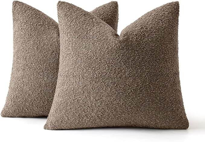 MIULEE 26x26 Decorative Euro Sham Throw Pillows for Bed Set of 2 Textured Boucle Neutral Throw Pillow Covers Dark Brown Accent Solid Vintage Pillowcase Cozy Soft Sofa Livingroom Home Decor