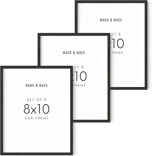 HAUS AND HUES 8"x10" Black Oak Wood Frames Set of 3-3 8x10 Poster Frame For Three, 8x10 Wooden Frame For Poster, Frame Natural Wood Frame, Thin Frames 8x10, Wood Oak Photo Frames 8x10