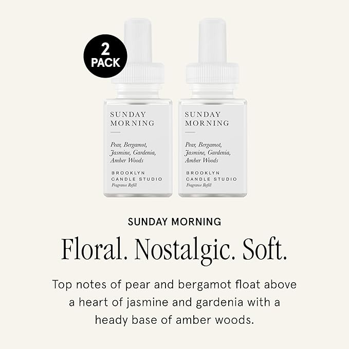 Pura & Brooklyn Candle Studio Home Scent Refill - Smart Home Air Diffuser - Up to 120-Hours of Luxury Fragrance per Refill - Home Essential - Clean & Safe Diffuser Fragrance - 2 Pack, Sunday Morning