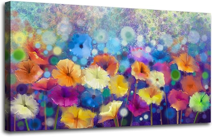 OKEXCKK Colorful Floral Canvas Wall Art for Living Room - Abstract Painting Picture Print for Bedroom, Large Flower Artwork Wall Decor