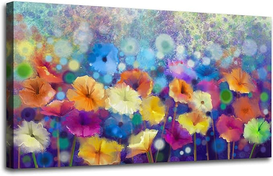 OKEXCKK Colorful Floral Canvas Wall Art for Living Room - Abstract Painting Picture Print for Bedroom, Large Flower Artwork Wall Decor