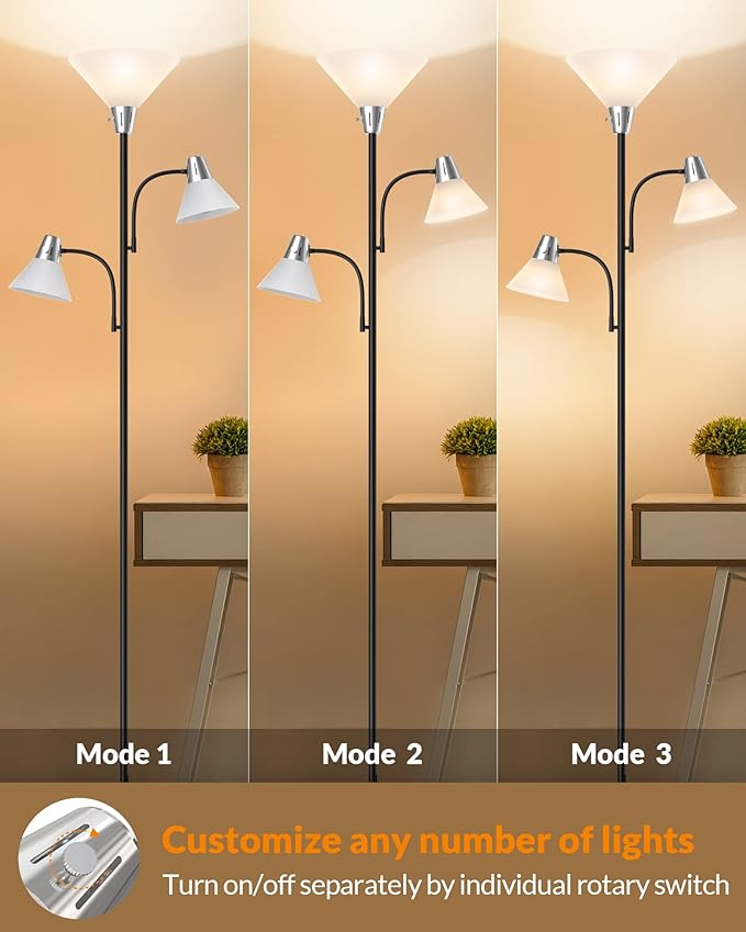 LEPOWER Floor Lamp, Standing Lamp with Replaceable 3000K Energy-Saving, Lamp for Living Room with Adjustable Reading Lights, Modern Bright Floor Lamp for Bedroom, Living Room, Office
