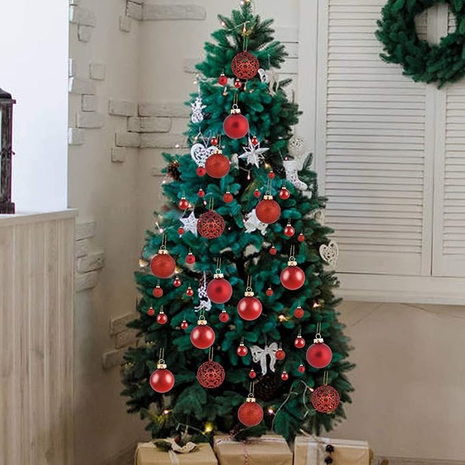 Christmas Balls Tree Ornaments, Shatterproof Christmas Decorations Set with Reusable Hand-held Gift Package for Holiday Xmas Tree Decor (100, Red)