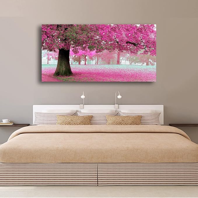 Tree of Life Wall Art Canvas Prints Natural Landscape Pictures Home Decor Pink and Green Paintings for Living Room Bathroom Bedroom Kitchen Decorations 20x40 Wooden Framed Artwork Easy Hanging