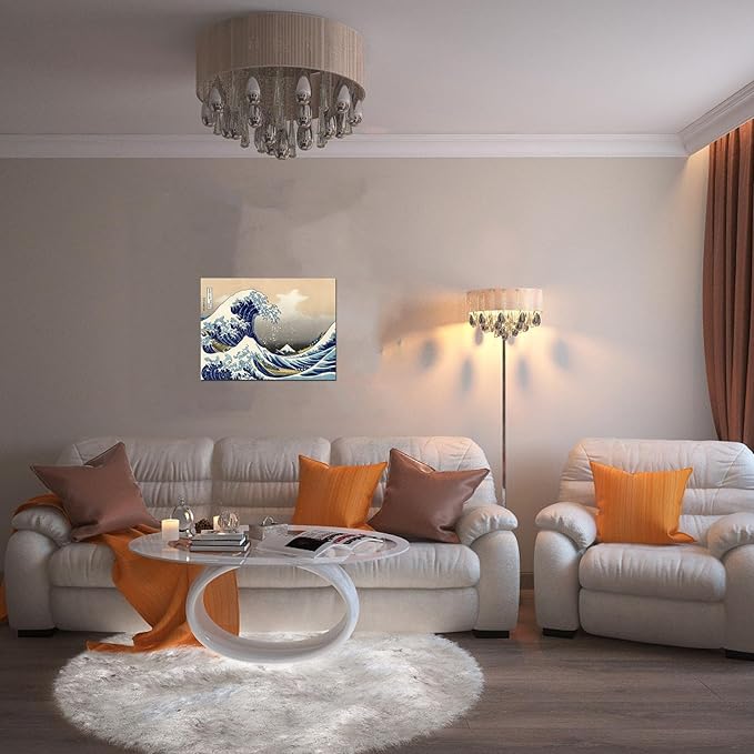 The Great Wave Off Kanagawa Japanese Bathroom Canvas Wall Art Famous Painting Print for Nursery Bedroom Boy's Room Kitchen Wall Decor Framed 12x16inch