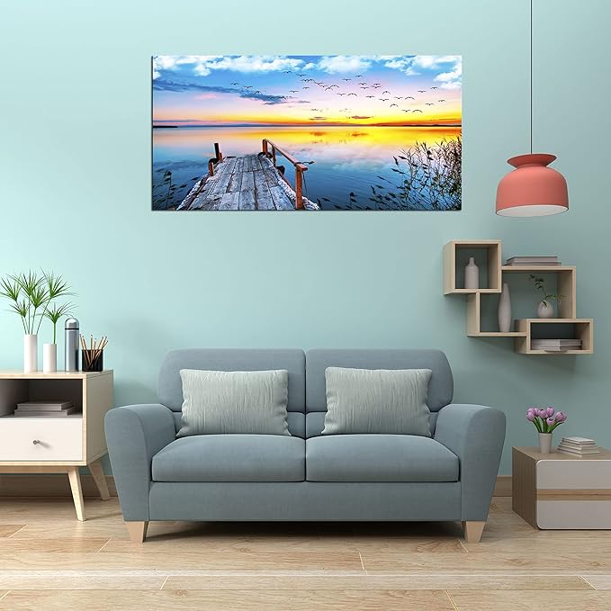 XXMWallArt FC2250 Jetty In The Sunset Lake Wall Art Canvas Prints Painting Nature Pictures Framed Landscape Paintings Canvas Wall Art for Living Room Bedroom Kitchen Home and Office Wall Decor