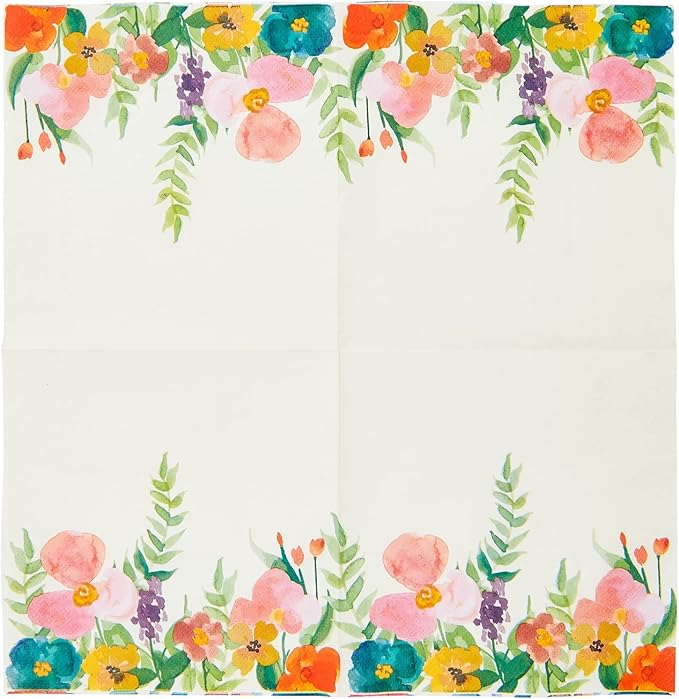 Juvale 100-Pack Floral Disposable Paper Napkins - 6.5 x 6.5 in Folded, 13 x 13 in Unfolded, Multicolor Vintage Wildflower, 2-Ply - For Garden Party Decor & Wildflower Party Decorations