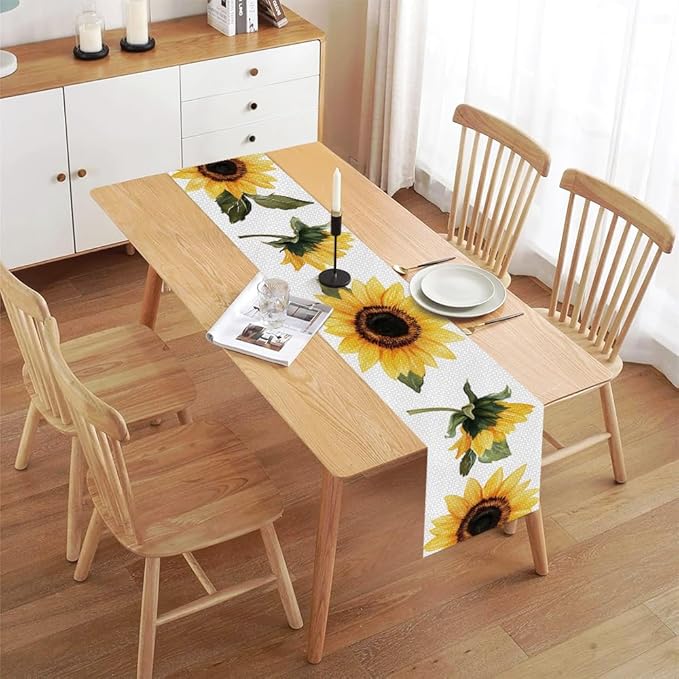 ANNA QUEEN Yellow Sunflower Table Runner 13 x 72 Inch for Dining Table,Floral Table Runner Fall Seasonal Autumn Kitchen Dining Table Decoration for Home Party Decor Thanksgiving Harvest