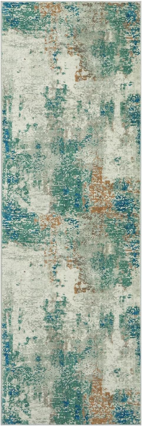 Lahome Modern Abstract Runner Rug with Rubber Backing - 2x6 Washable Rug Runners for Hallways Non Slip, 6 Ft Long Accent Carpet for Bathroom Kitchen Bedroom Entryway,Green/Grey