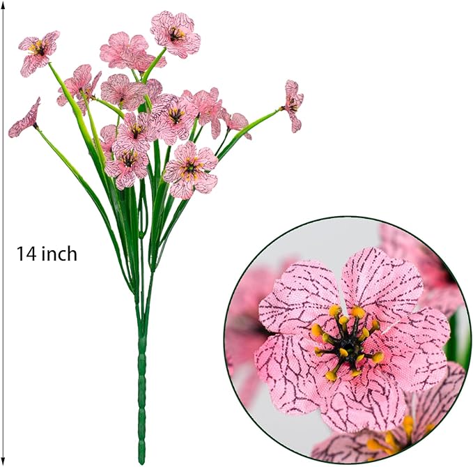 21 Bundles Outdoor Artificial Flowers UV Resistant Fake Silk Flowers No Fade Faux Plastic Plants Garden Porch Window Box Decoration (Pink)