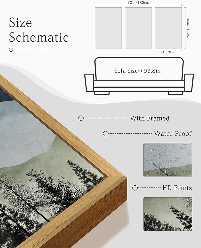 KUVIOKE Mountain Landscape Framed Wall Decor Boho Sun Rise Watercolor Nature Art Prints Farmhouse Rustic Bedroom Dining Living Room Decor 24x36in (Natural Framed)