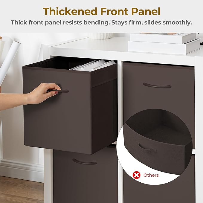 StorageWorks Brown Storage Cubes, 13x13 Storage Cube Bins with Handle, Cube Storage Organizer Bins for Shelves and Closet, Collapsible Storage Bins, 4-Pack