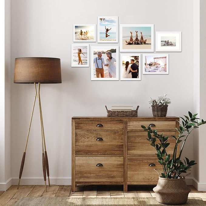 8x10 Picture Frame Set of 3, Made of Real Glass for 8x10 White Composite Wood Frames, Wall and Tabletop Display Photo Frame for Gallery Family Wedding Memorial Pic Frame Best Gift