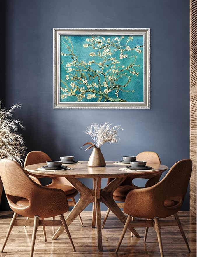 DECORARTS - Almond Blossom Tree, Vincent Van Gogh Art, Silver Solid Wood Frame, Giclee Print on Canvas. Frame Art for Elegant Home Decor. Framed Size: 34.5x28.5