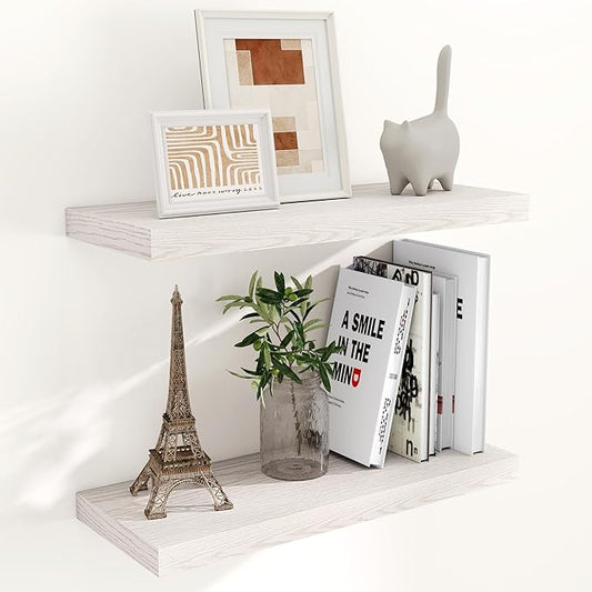 Fun Memories 24 Inch Floating Shelves for Wall, 9.3 Deep Wall Shelves for Home Decor & Storage, 24x9.3x1.5 Large Wooden Shelf with Heavy-Duty Bracket, Deep Shelf for Kitchen, Living Room, Brich Color