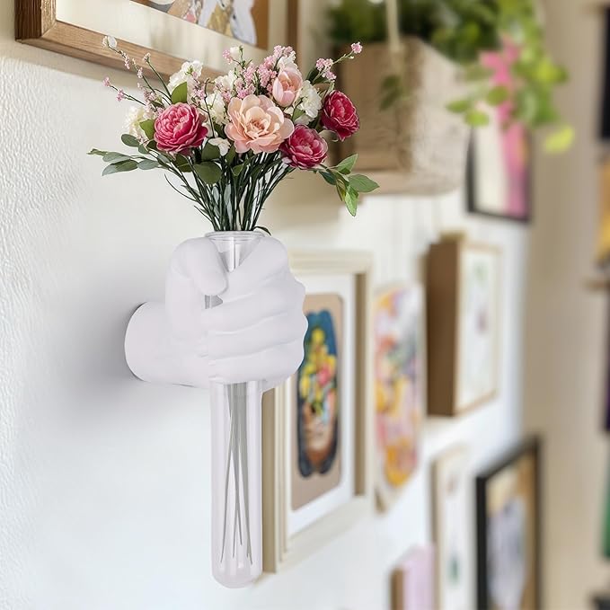 2 Pieces Wall Sculptures, Hands Vase Home Decor, Wall Mount Art Sculpture, Unique Wall Art Statue, Funky Flower Vase Decorations, Modern Eclectic Hanging Decor,Hands Statue (White)
