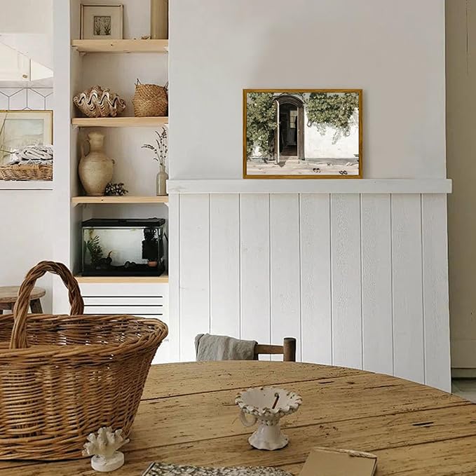 crmotu Framed Canvas Wall Art, Rural Landscape Vintage Art Prints, Rustic Door Entrance Farmhouse Decor, Green Grapevine Plant Aesthetic Pictures, Bedroom Bathroom Kitchen Desktop Small Artwork 8x10in