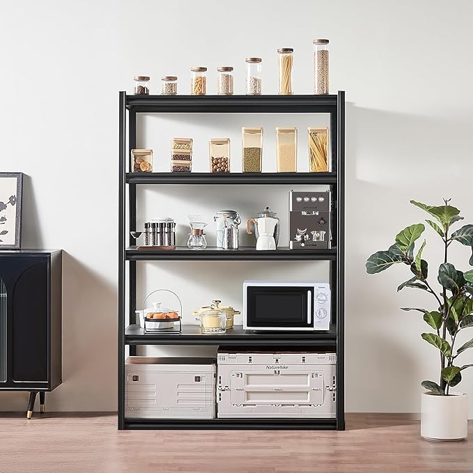 VEVOR Storage Shelves, 3000 lbs, 5 Tier Garage Storage Shelving, 24" D x 48" W x 72" H Adjustable Metal Shelves for Garage Shelves Utility Rack Shelf, Ideal for Kitchen, Warehouse, Basement, Black