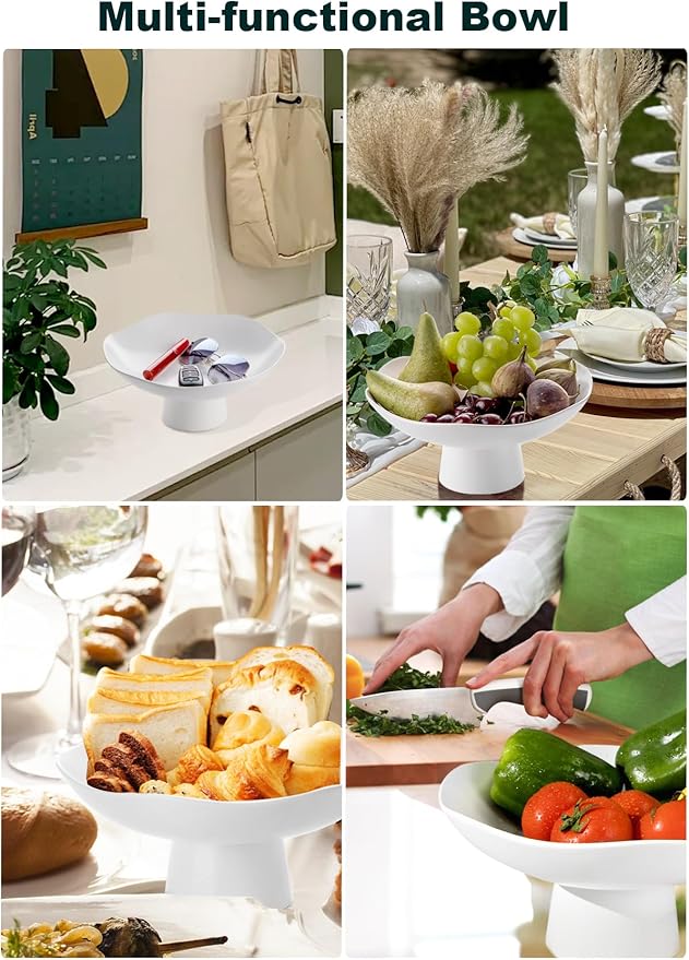 Nucookery Ceramic Fruit Bowl for Kitchen Counter, Modern Fruit and Bread Basket Stand,10 inch Large Decorative Bowl for Home Kitchen Decor, Fruit & Vegetables Holder Storage, Matte White