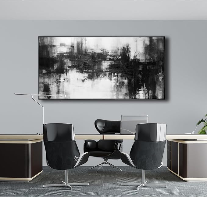 Abstract Wall Art Framed Home Artwork Decor Black and White Modern Minimalist Canvas Painting Living Room Decor for Bedroom Office Wall Decor 24"x48"