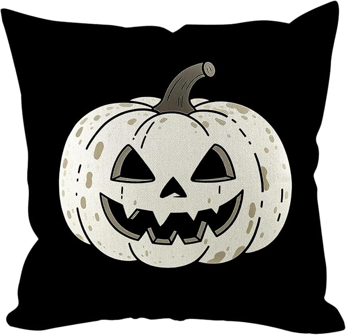 Halloween Pillow Covers 18x18 inch Set of 4, Linen Outdoor Pumpkin Spider Web Vintage Farmhouse Party Supplies Black and White Decorations for Sofa Couch