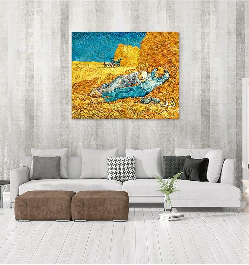 DECORARTS - Noon: Rest from Work, Vincent Van Gogh Art Reproduction. Giclee Print on Canvas. Wall Art for Home. 40x32