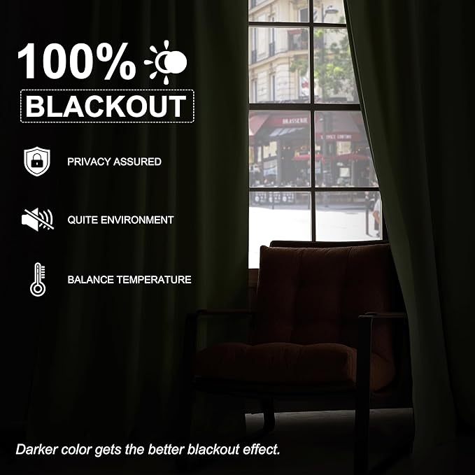 StangH Sage Green Blackout Chenille Curtains 90 inches Long, Heavy Thermal Insulated Noise Reducing Window Drapes Back Tab Elegant Home Decoration for Bedroom, W52 x L90, 2 Panels