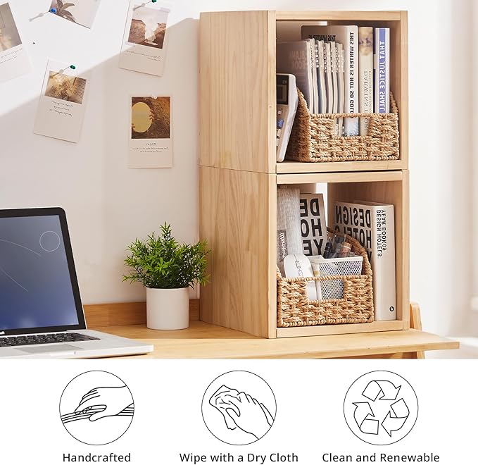 OIAHOMY Pantry Baskets for Organizing, Paper Rope Baskets with Built-in Handles, Wicker Storage Bins for Shelves, 2 Pack-Yellow