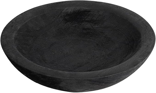 Hand Carved Wooden Decorative Bowl for Home Entryway Decor, Wood Centerpiece Bowl for Coffee Table Decor, Wood Dough Bowl for Farmhouse Decor (Black)