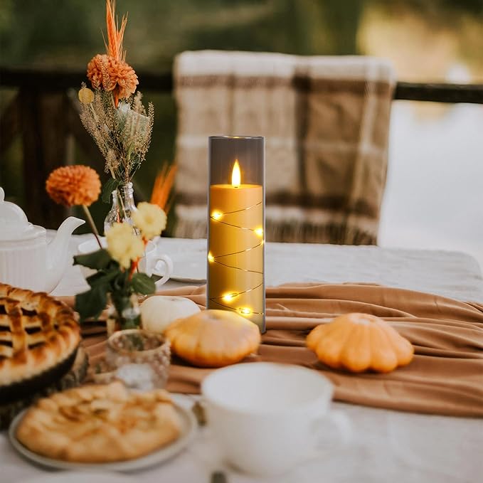 Flameless Candle Light, Battery Candle with recessed String Light, 5 flameless Candles with 11-Key Remote Control, 24-Hour Timer Function, Dancing Flame, (no Battery)