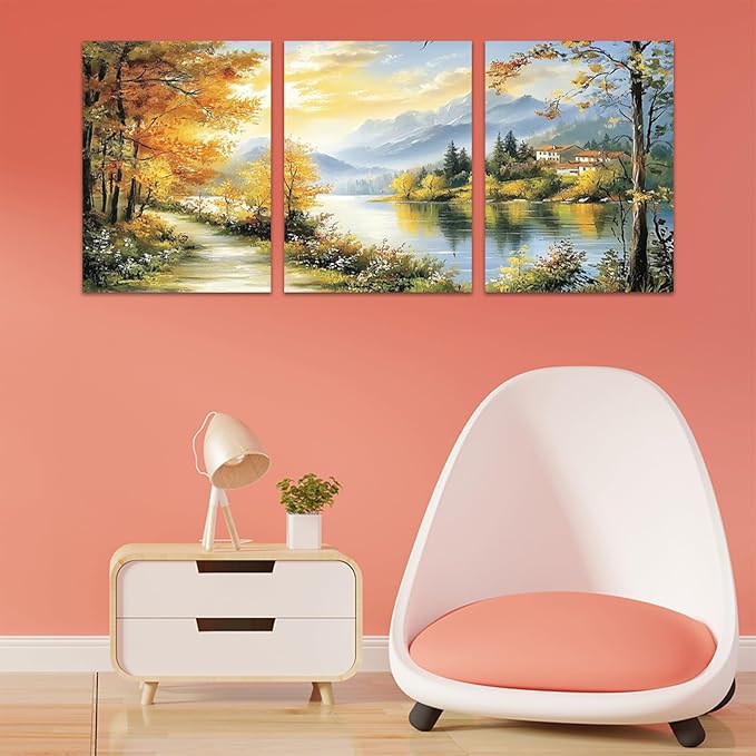 3 Piece Framed Canvas Wall Art Prints Paintings Wall Art for Living Room Large Size Wall Decor for Office Landscapes Modern Wall Decor Landscape Home Decor(60" Wx28 H)