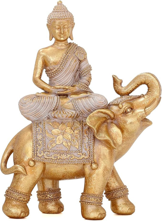 Buddha Statue for Home Decor Gold 9.25"-Elephant Buddha Statues for Zen Decor -Spiritual Décor-Feng Shui Décor-Buddha Decor for Living Room-Buda–Budda–Buddha Gift for Relaxation, Meditation or Shrine