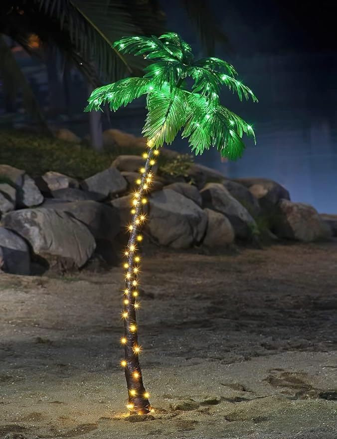 Lightshare 5 Feet Palm Tree 56LED Lights Artificial Fake Tree Decoration for Tiki Bar Outside Patio Porch Pool Christmas Nativity