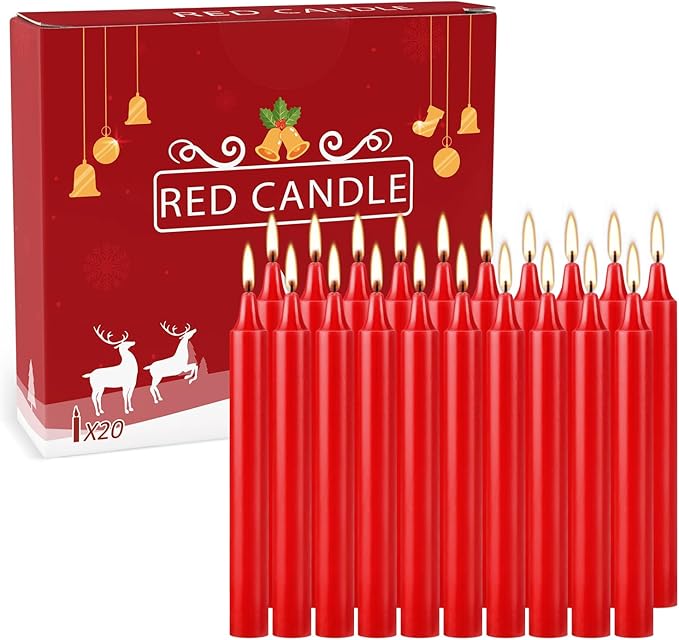 Set of 20 Red Candles – Mini Taper Candles for Christmas,Household, Wedding, Rituals, Prayer, Birthdays, Meditation, Altar,Party and Home Décor Candlesticks - 4 Inch Tall, Unscented (Red)