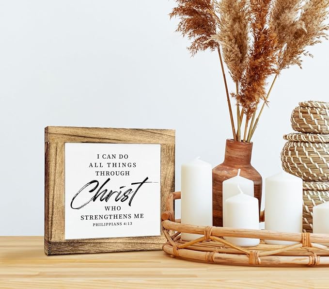 Bible Verse Philippians 4:13 Box Sign, I Can Do All Things Through Christ Who Strengthens Me, Wooden Plaque Gift Tabletop, Self-motivation Sign, Christian Wood Sign, Religious Home Decor