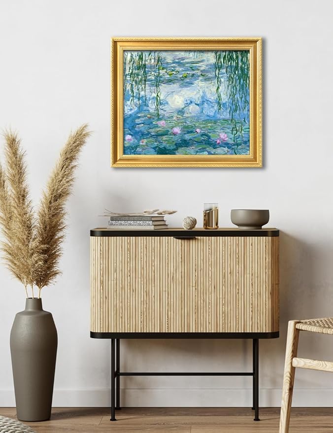 DECORARTS - Claude Monet Water Lilies 1916-1919 Giclee Print with Gold Solid Wood Frame, Impressionist Large Framed Wall Art, Ready to Hang, Framed Size28.75x24.75, Made in USA