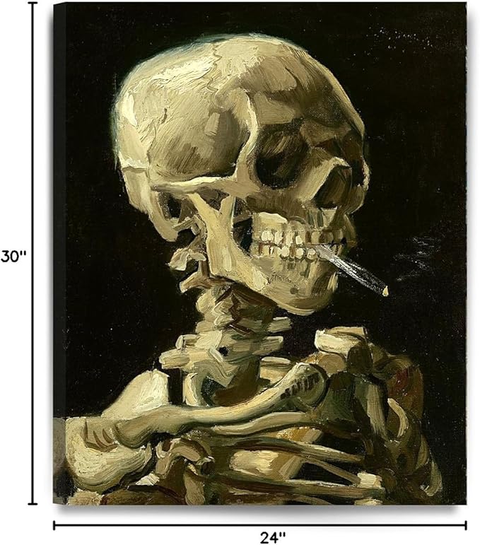DECORARTS - Head of a Skeleton with a Burning Cigarette. Vincent Van Gogh Reproductions. Giclee Print for Wall Decor. 24x30