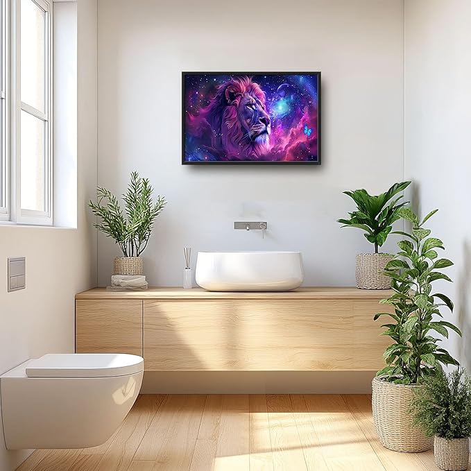 Flintis Large Lion Wall Art Colorful Lion Pictures Wall Decor Abstract Animal Canvas Painting Print Artwork Decoration Framed for Living Room Bathroom Master Bedroom Office Dining Room 36L x 24W