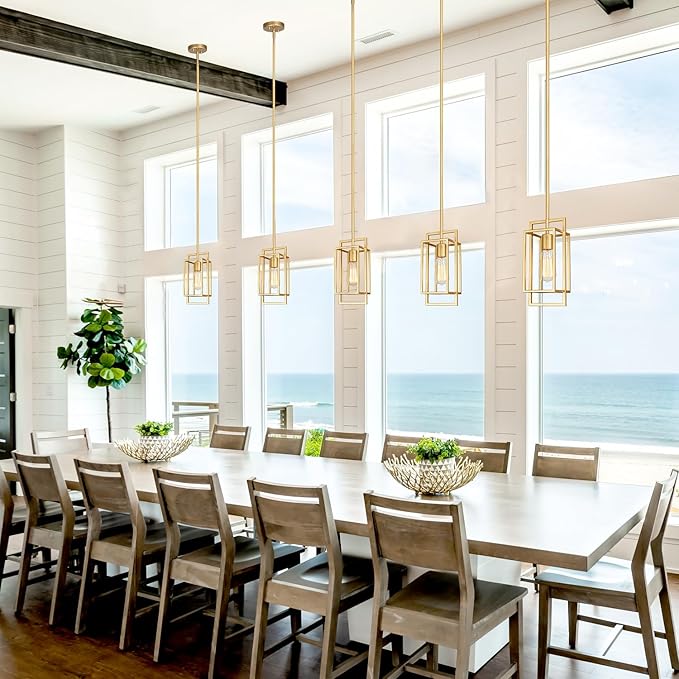 Muted Gold Pendant Lighting Fixture with Geometric Metal Cage, 1-Light Industrial Mini Lamp for Kitchen Island, Cafe Bar, Dining Room