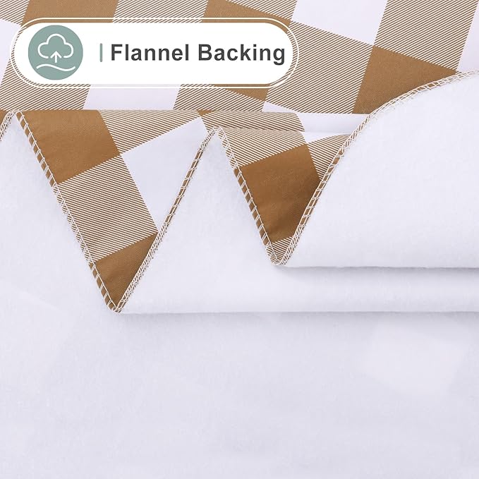 misaya Rectangle Waterproof Vinyl Table Cloth, Buffalo Flannel Backed Tablecloth, Wipeable Plastic Table Cover for Fall, Thanksgiving (54" x 78", Brown and White)