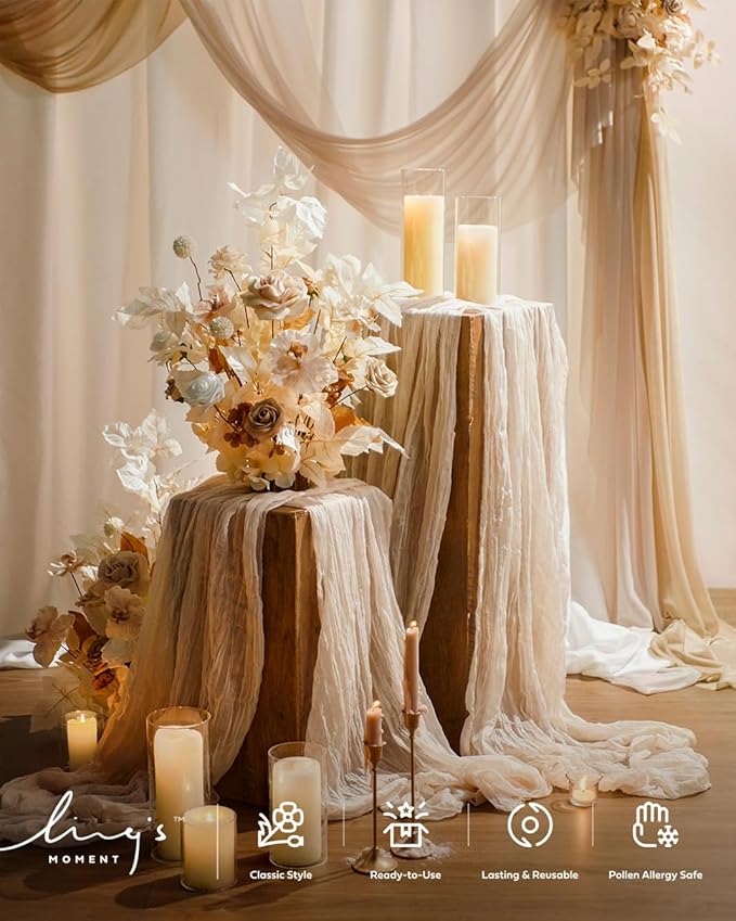 Ling's moment 10Ft Ivory Cheesecloth Table Runner Beige Cream White Table Runners Gauze Semi-Sheer Tablecloth for Wedding Party Bridal Shower Decor