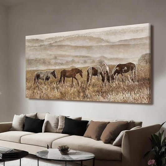 VAYIMDH Landscape Wall Art Print Animal Canvas Wall Picture Wall Decorations for Bedroom 24"x48" Beige and Gold Hanging Art Posters for Office