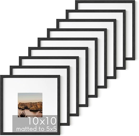HAUS AND HUES Set of 9 10x10 Picture Frames - 10x10 Frame with Mat Black Picture Frames, Square Frames Photo Gallery Wall Frame Set, 10 x 10 Frame Black Frames for Gallery Wall (Black Frame)