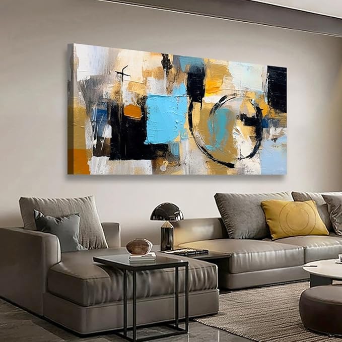 Abstract Wall Art for Living Room Bedroom Boho Wall Decor Large Black Blue Yellow Pictures Canvas Wall Art Prints Office Farmhouse Oil Paintings Modern Artwork Waterproof Ready to Hang - 20in * 40inch