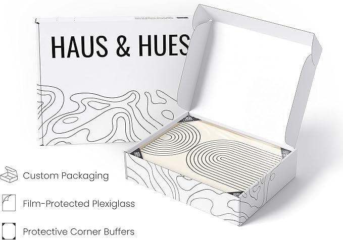 HAUS AND HUES Boho Wall Art Framed - Boho Art, Geometric Print Art, Geometric Wall Art Decor (Beige Framed 12x16)