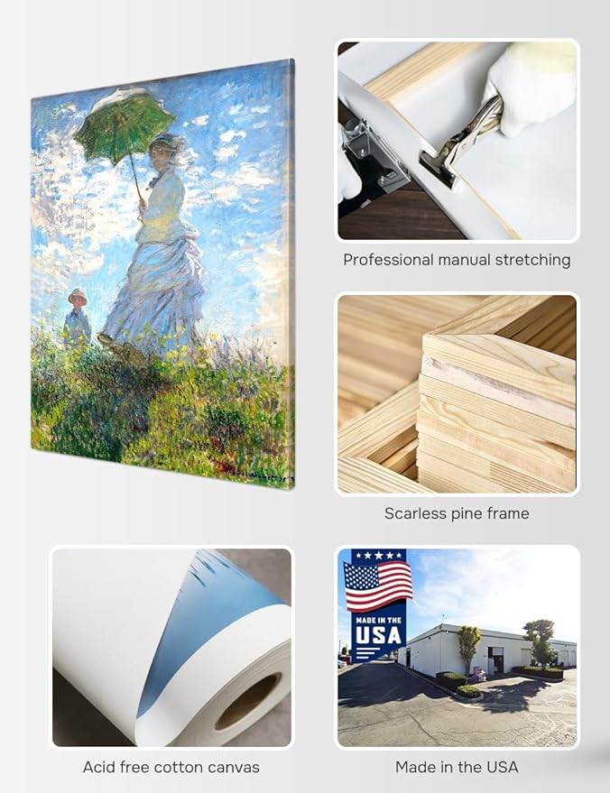 DECORARTS - The Walk, Woman with a Parasol (1875) by Claude Monet, Museum-Quality Giclee Canvas Print, Wall Art Reproduction, 30" W x 40" H, Made in USA