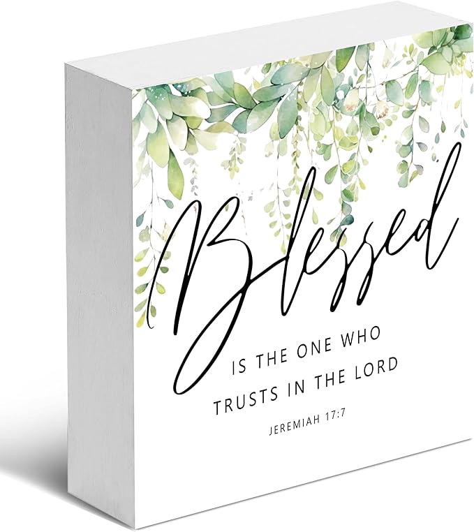 Christian Gifts, ‘Blessed Is The One Who Trusts In The Lord’ Wooden Box Sign Decor, Thanksgiving, Christmas Gifts, Christian Decorations, Christian Home Décor Gifts for Family, Friends, etc.(060)