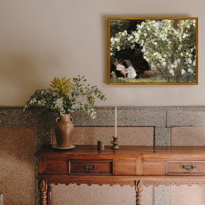 crmotu Vintage Framed Wall Art, Garden Women Canvas Art Prints, Rose Floral Classical Oil Paintings, Green Landscape Rustic Farmhouse Wall Decor Living Room Bedroom Bathroom Aesthetic Pictures 16x24in