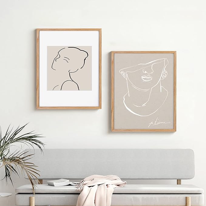 16x20 Picture Frame for Wall, 16 x 20 Solid Oak Wood Frames, Tempered Glass, 16x20 Picture Frame with Mat for 11x14, 16 by 20 Wood Frames, 16 x 20 Matted Poster Frame, Natural Oak Color