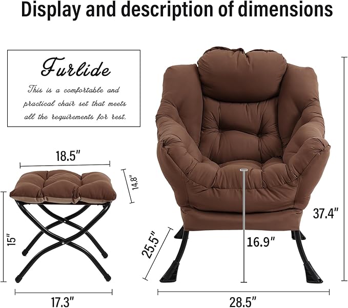 Lazy Chair with Ottoman, Modern Chair with Folding Footrest, Lounge Accent Chair, Comfortable Reading Chair (Dark Brown)